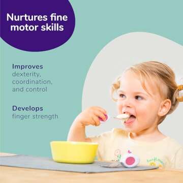 doddl Toddler Utensils, Ergonomic Fork and Spoon Set for Self Feeding, Stainless Steel Silverware for 1-3 Year Olds, BPA Free, Dishwasher Safe (Aqua)