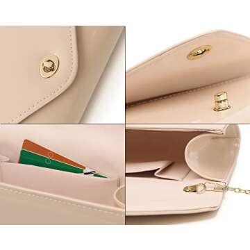 MUDUO Patent leather envelope purse Shiny candy women's evening purse handbag for Concert Prom Party Present Handbag Purse (nude)