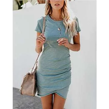 Women's Short Sleeve Bodycon Mini Dresses - Stylish Ruched Design