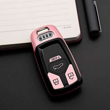 Tengare Car Key Fob Cover - Premium TPU Audi Key Protector in Pink