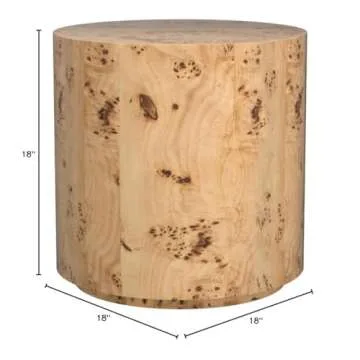 Meridian Furniture 270-E Burl Collection Mid-Century Modern End Table with Ash Burl Wood, Curved Art Deco Design, 18" W x 18" D x 18" H, Natural