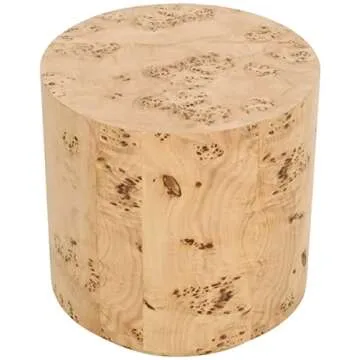 Meridian Furniture 270-E Burl Collection Mid-Century Modern End Table with Ash Burl Wood, Curved Art Deco Design, 18" W x 18" D x 18" H, Natural