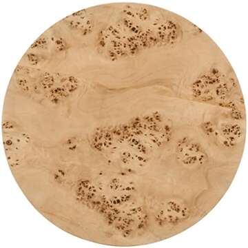 Meridian Furniture 270-E Burl Collection Mid-Century Modern End Table with Ash Burl Wood, Curved Art Deco Design, 18" W x 18" D x 18" H, Natural