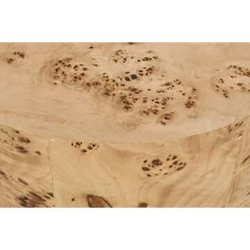 Meridian Furniture 270-E Burl Collection Mid-Century Modern End Table with Ash Burl Wood, Curved Art Deco Design, 18" W x 18" D x 18" H, Natural