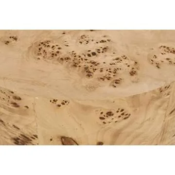 Meridian Furniture 270-E Burl Collection Mid-Century Modern End Table with Ash Burl Wood, Curved Art Deco Design, 18" W x 18" D x 18" H, Natural