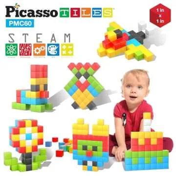 PicassoTiles 60 Piece Magnetic Building Blocks for Kids