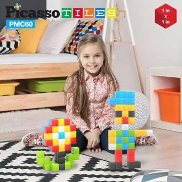 PicassoTiles 60 Piece Magnetic Building Blocks for Kids