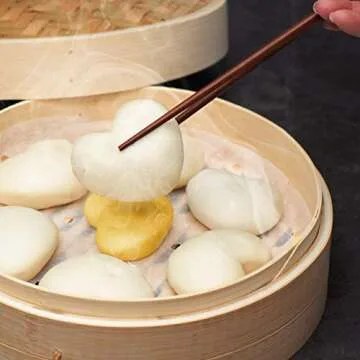 Bamboo Steamer 10 Inch, 2 Tier Basket with 20 Steamer Liners, Perfect for Dumplings, Dim Sum, Bao, Bun, Vegetables, Rice, Meat and Fish