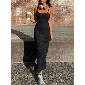 LILLUSORY Sundresses for Women Sun Dresses 2023 Cute Long Elegant Casual Lounge Slip Semi Formal Wedding Guest Dress Black