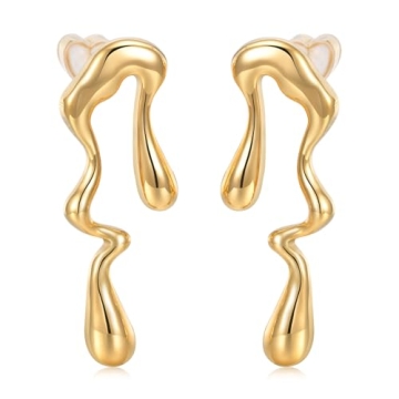Women's Gold Studs Earrings Gift - 14K Gold Plated Personality Big Studs Earring,Stainless Steel Hyp...
