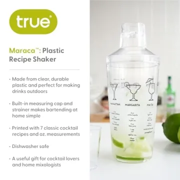 True Maraca Cocktail Shaker with Built In Strainer and Recipes