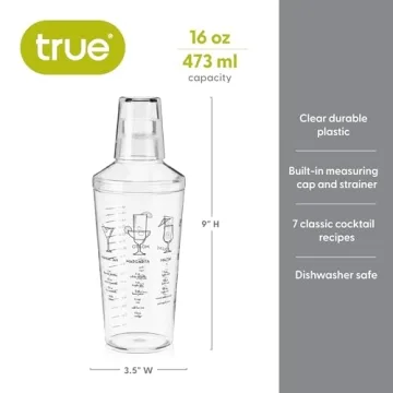 True Maraca Cocktail Shaker with Built In Strainer and Recipes