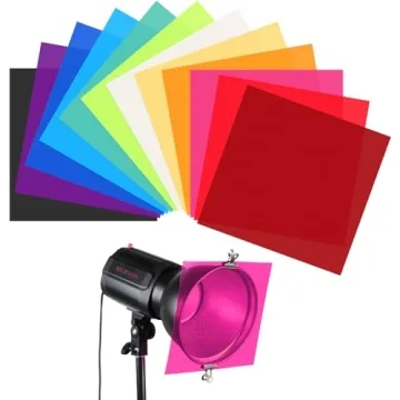Barydat 12 Pcs Color Gel Lighting Filters - 12x12 for Photography, Parties, and More