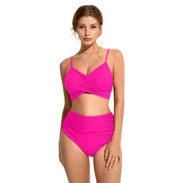 SUUKSESS Women High Waisted Bikini Criss Cross Swimsuits Push Up Bathing Suits(M, Hot Pink)