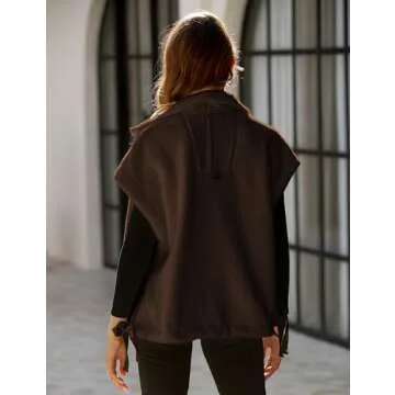 GTLIAE Womens Sherpa Fleece Vest Oversized Sleeveless Jacket Casual Outerwear Gilet with Pockets(Brown-S)