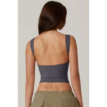 QINSEN Going Out Tank for Women Sleeveless Open Back Trendy Cropped Tops Dark Grey XS