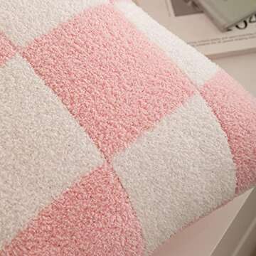 NIDITW Set of 2 Ultra Soft Checkerboard Throw Pillow Cover Microfiber Chessboard Gingham Cushion Case Cozy Fuzzy Checkered Pillowcase Decor for Home Sofa Couch 18x18 Inches (Pink)