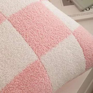 NIDITW Set of 2 Ultra Soft Checkerboard Throw Pillow Cover Microfiber Chessboard Gingham Cushion Case Cozy Fuzzy Checkered Pillowcase Decor for Home Sofa Couch 18x18 Inches (Pink)