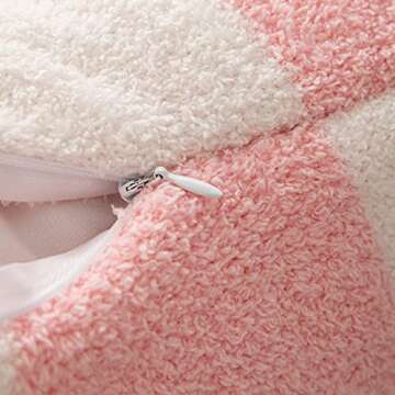 NIDITW Set of 2 Ultra Soft Checkerboard Throw Pillow Cover Microfiber Chessboard Gingham Cushion Case Cozy Fuzzy Checkered Pillowcase Decor for Home Sofa Couch 18x18 Inches (Pink)