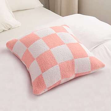 NIDITW Set of 2 Ultra Soft Checkerboard Throw Pillow Cover Microfiber Chessboard Gingham Cushion Case Cozy Fuzzy Checkered Pillowcase Decor for Home Sofa Couch 18x18 Inches (Pink)