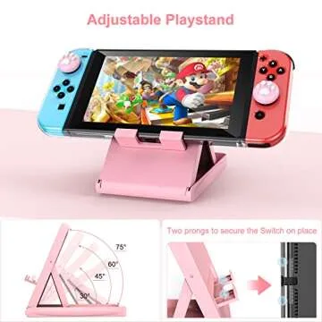 Younik Switch Accessories Bundle, 17 in 1 Pink Switch Accessories Kit for Girls Include Switch Carrying Case, Adjustable Stand, Protective Case for Switch Console & J-Con Pink