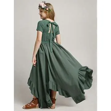 Girls Flower Girl Backless Long Boho Maxi Dress