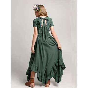 Girls Flower Girl Backless Long Boho Maxi Dress