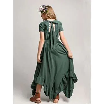 Girls Flower Girl Backless Long Boho Maxi Dress