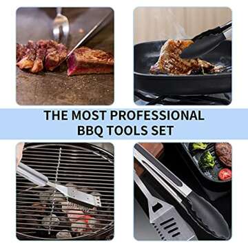 The Hungry Cook 6PCS 14" Standard BBQ Stainless-Steel Grilling Utensil Tools Set, Premium Grill Acce...