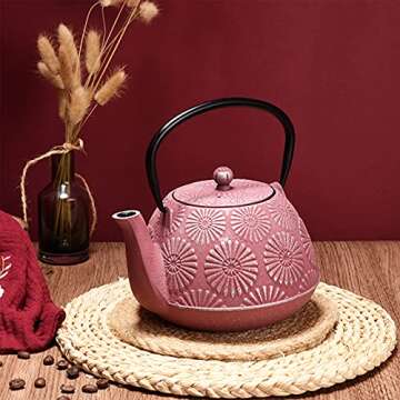 MILVBUSISS Cast Iron Teapot, Large Capacity 40oz Tea Kettle for Stove Top, Sakura Design Japanese Te...