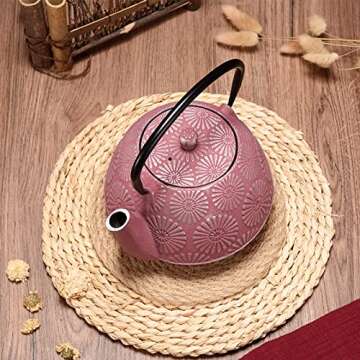 MILVBUSISS Cast Iron Teapot, Large Capacity 40oz Tea Kettle for Stove Top, Sakura Design Japanese Teapot Coated with Enameled Interior,1200ml Pink