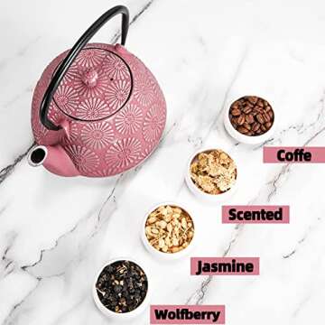 MILVBUSISS Cast Iron Teapot, Large Capacity 40oz Tea Kettle for Stove Top, Sakura Design Japanese Teapot Coated with Enameled Interior,1200ml Pink