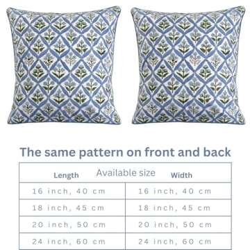 Ridhi Light Steel Blue Block Print Cotton Throw Pillow Covers for Decorative Couch Pillows for Living Room, Chic Boho Cute Outdoor Valentine Pillows Covers Gifts 20x20 Inches