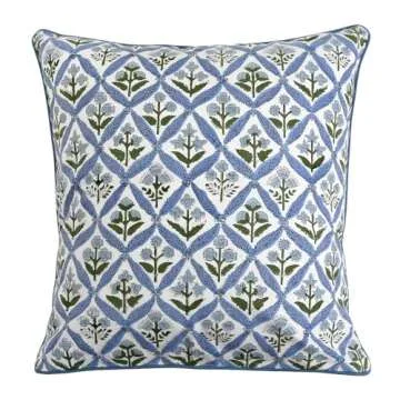 Ridhi Light Steel Blue Block Print Cotton Throw Pillow Covers for Decorative Couch Pillows for Living Room, Chic Boho Cute Outdoor Valentine Pillows Covers Gifts 20x20 Inches