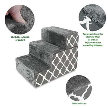 Foldable Foam Pet Steps for Small Dogs & Cats - 3-Step