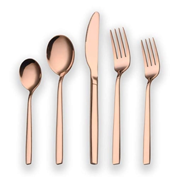 Berglander 20 Piece Stainless Steel Flatware Set - Elegant & Durable Copper Silverware