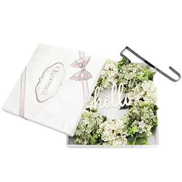 QUNWREATH Spring Wreath for Front Door 18 Inch Green Hydrangea Summer Handmade Hello Farmhouse Grapevine Wreath