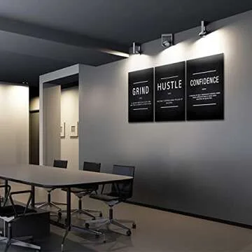 KAWAHONE Motivational Success Canvas Wall Art, Grind Hustle Confidence Wall Decor Framed Inspirational Entrepreneurs Painting Prints Quotes Poster for Office Workplace Ready to Hang