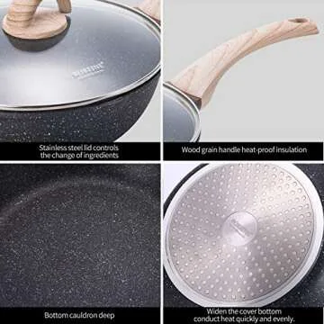 Woo Boreine Nonstick Deep Frying Pan Saute Pan with Glass Lid,Non-Stick Medical Stone Coating from Germany (12inch, dark grey)