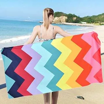Colorful Stripe Beach Towel, Large Microfiber Beach Towels Oversized, Rainbow Wave Beach Towels for Cruise, Outdoor, Pool, Gifts, 31 x 60 inches