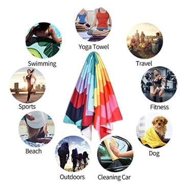 Colorful Stripe Beach Towel, Large Microfiber Beach Towels Oversized, Rainbow Wave Beach Towels for Cruise, Outdoor, Pool, Gifts, 31 x 60 inches