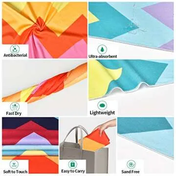 Colorful Stripe Beach Towel, Large Microfiber Beach Towels Oversized, Rainbow Wave Beach Towels for Cruise, Outdoor, Pool, Gifts, 31 x 60 inches