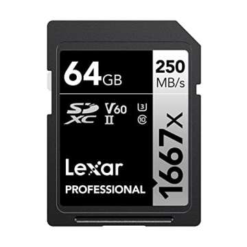 Lexar 64GB Professional 1667x SDXC Memory Card, UHS-II, C10, U3, V60, Full-HD & 4K Video, Up To 250MB/s Read, for Professional Photographer, Videographer, Enthusiast (LSD64GCBNA1667)
