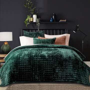RECYCO Luxury Velvet Quilt Set - Elegant Full/Queen Bedding in Emerald Green