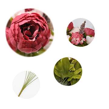 SHINE-CO LIGHTING Artificial Peony Silk Flowers Bouquet Glorious Moral for Home Office Decoration and Weddings (Dark Pink)