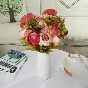 SHINE-CO LIGHTING Artificial Peony Silk Flowers Bouquet Glorious Moral for Home Office Decoration and Weddings (Dark Pink)