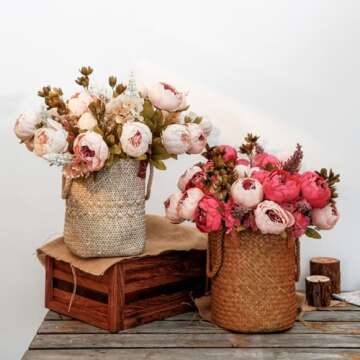 SHINE-CO LIGHTING Artificial Peony Silk Flowers Bouquet Glorious Moral for Home Office Decoration and Weddings (Dark Pink)