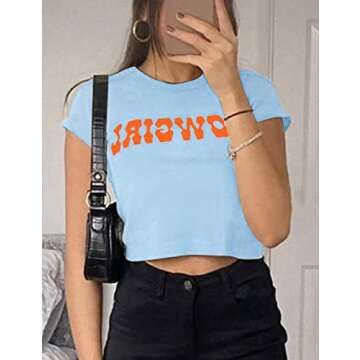 MISSACTIVER Women’s Sexy Vintage Graphic and Letter Print Crop Top Casual Summer Slim Short Sleeve...
