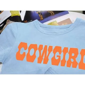 MISSACTIVER Women’s Sexy Vintage Graphic and Letter Print Crop Top Casual Summer Slim Short Sleeve Crop T-Shirt (Small, Blue & Orange)