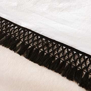 Boho Duvet Cover Black Tassel Bedding Shabby Chic Lattice Macrame Tassel Fringed Black and White Rustic Farmhouse Duvet Cover Set Twin with 1 Pillowcase